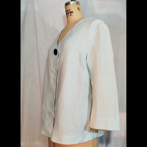 EUC Lafayette 148 New York 3/4 Sleeve Linen Cardigan Jacket Mint Green - Small 6 - Picture 5 of 9